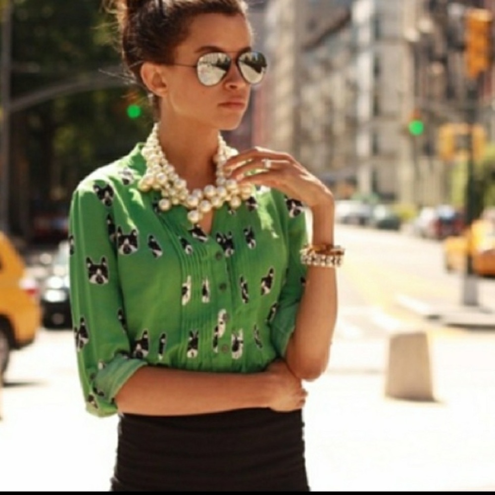 Maeve | RARE Bulldog Print Blouse | Anthropologie